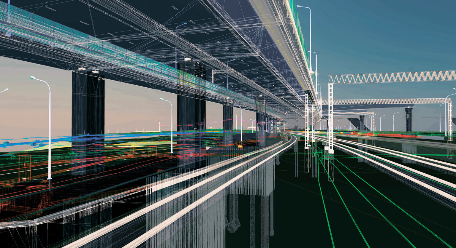 Lines of light indicating roadways