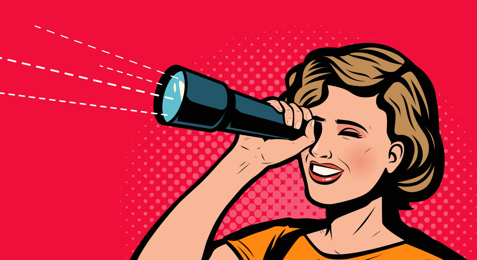 A woman looking through a spyglass